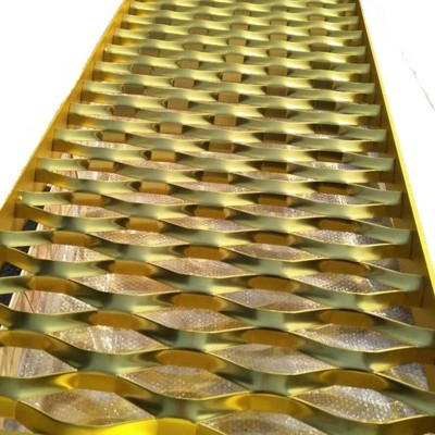 Gold Color Decorative Aluminum Expaned Mesh Facade With Frame Design